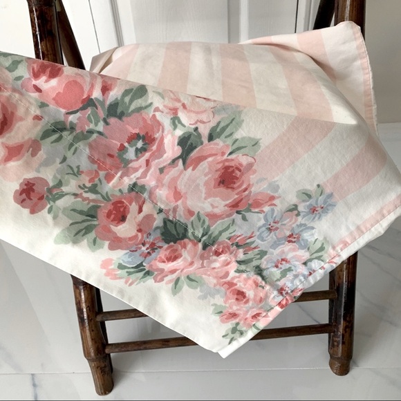 Vintage Westpoint Stevens TWIN fitted sheet + pillow case cabana stripe floral - Picture 5 of 7